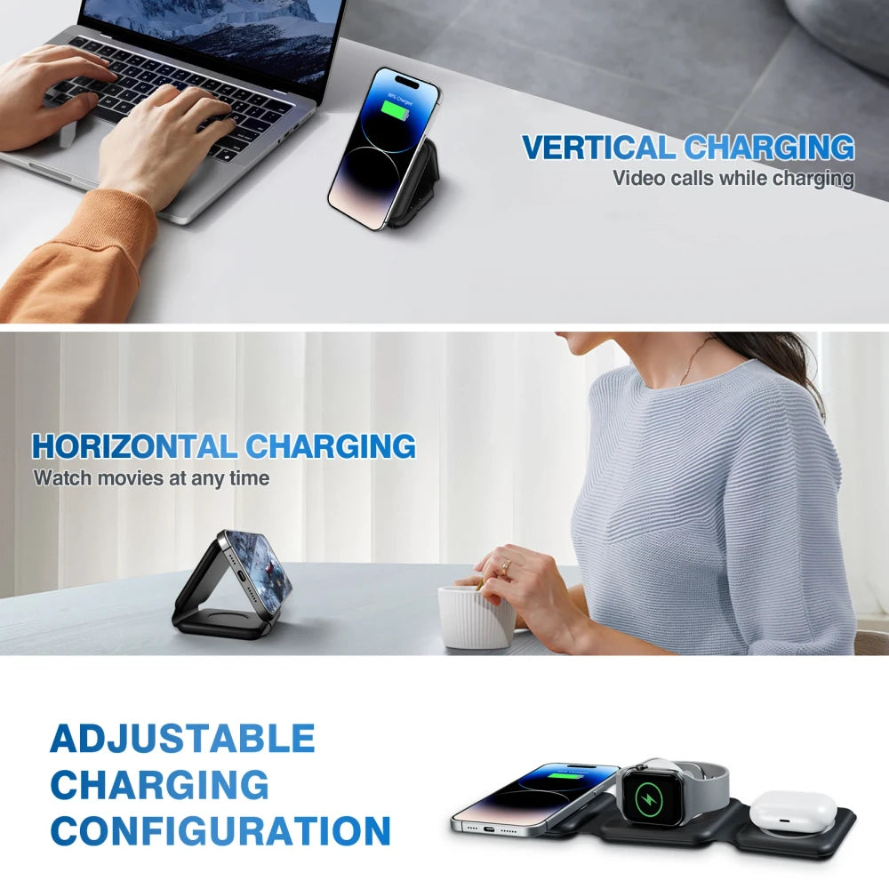 Foldable Triple Device Wireless Charger